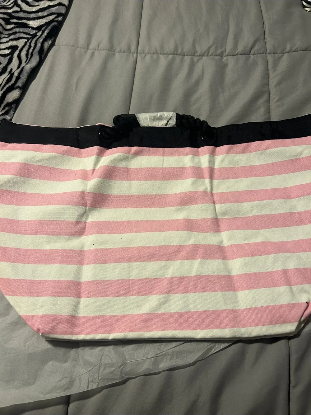 Victoria's Secret Pink and White Striped Canvas Logo Tote